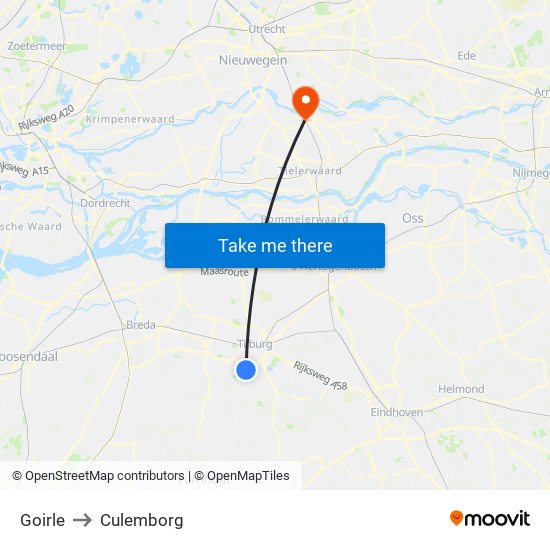 Goirle to Culemborg map