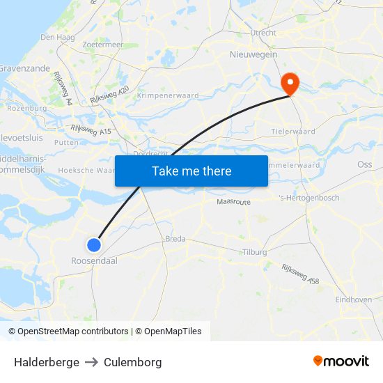 Halderberge to Culemborg map