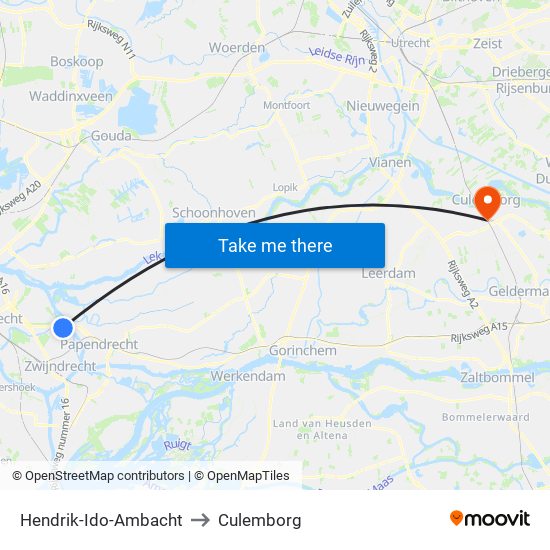 Hendrik-Ido-Ambacht to Culemborg map