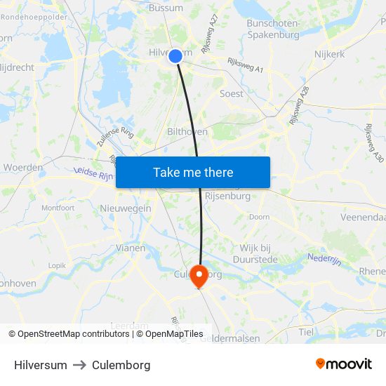 Hilversum to Culemborg map