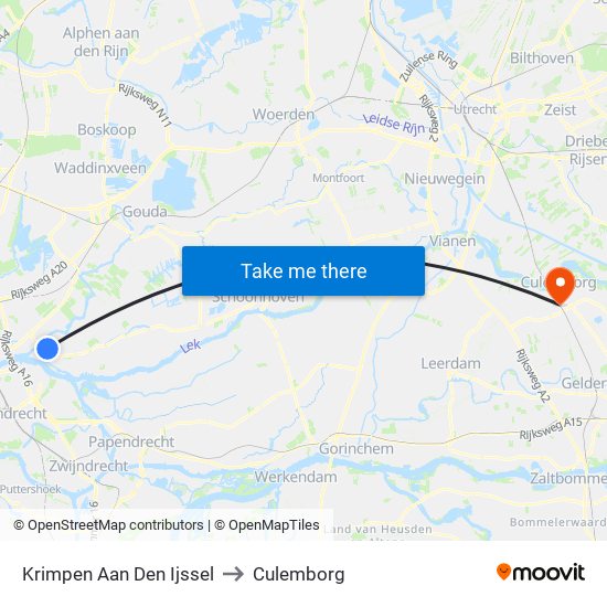 Krimpen Aan Den Ijssel to Culemborg map