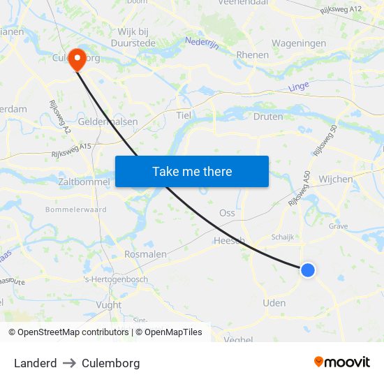 Landerd to Culemborg map