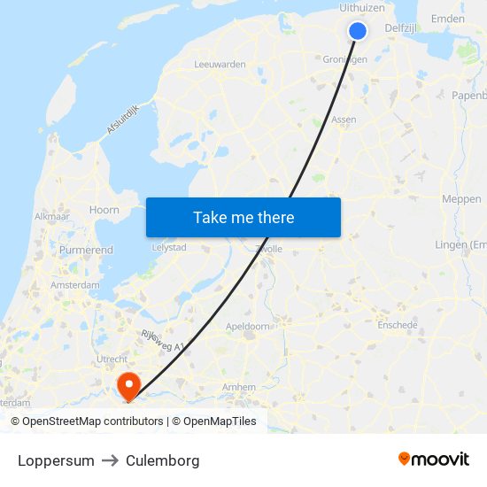 Loppersum to Culemborg map