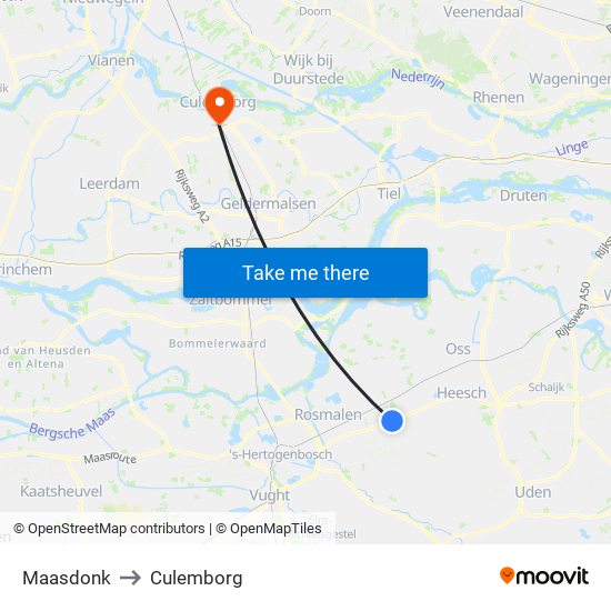 Maasdonk to Culemborg map