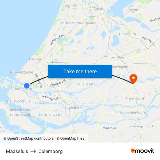 Maassluis to Culemborg map