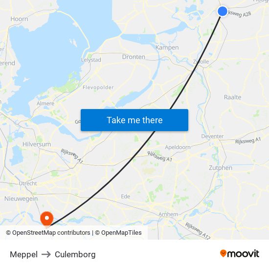 Meppel to Culemborg map