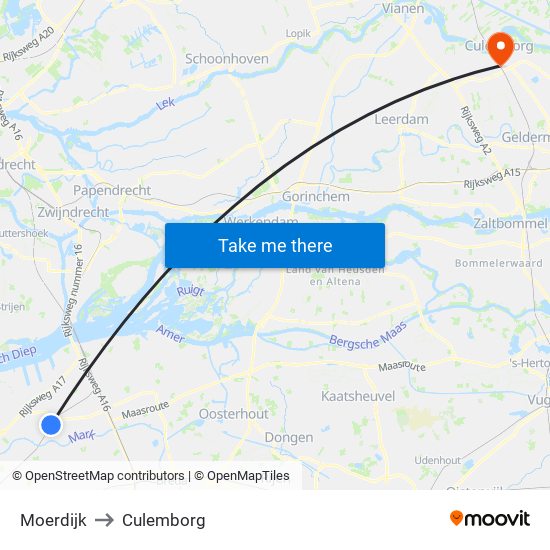 Moerdijk to Culemborg map