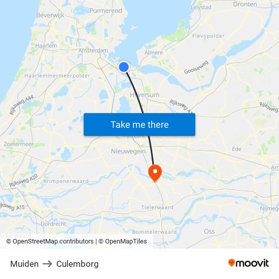 Muiden to Culemborg map