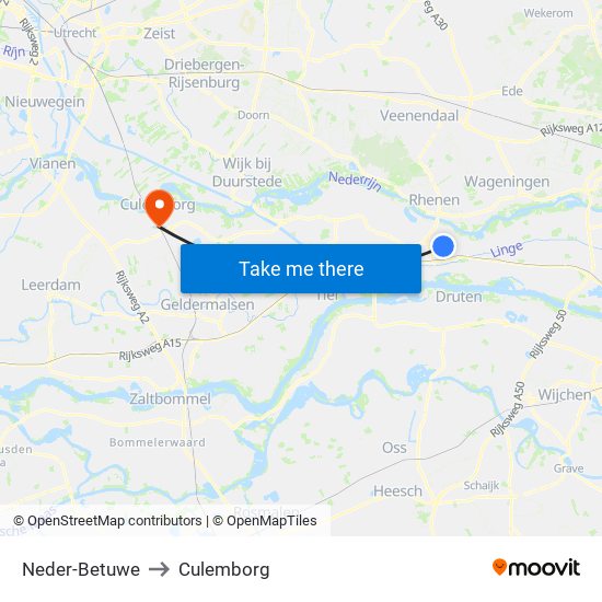 Neder-Betuwe to Culemborg map