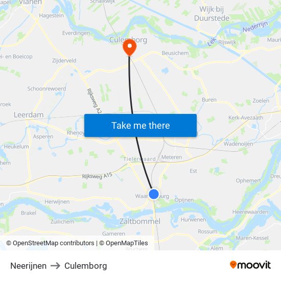 Neerijnen to Culemborg map