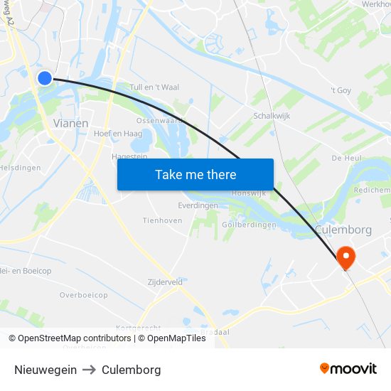 Nieuwegein to Culemborg map