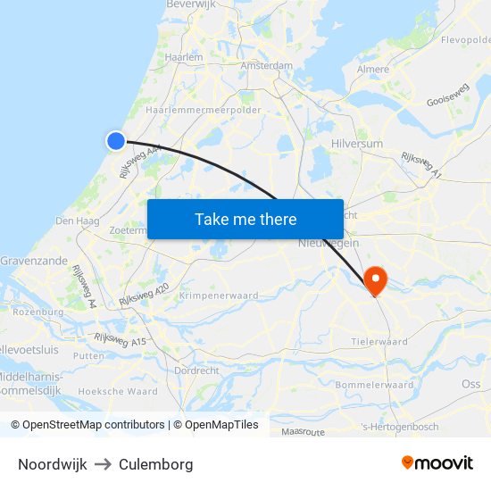 Noordwijk to Culemborg map