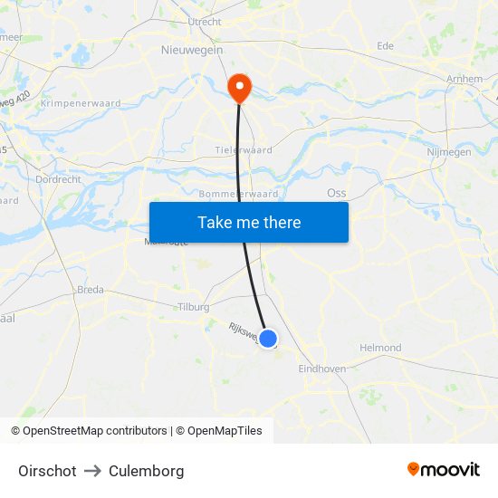 Oirschot to Culemborg map