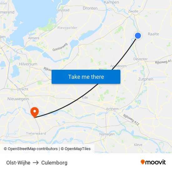 Olst-Wijhe to Culemborg map