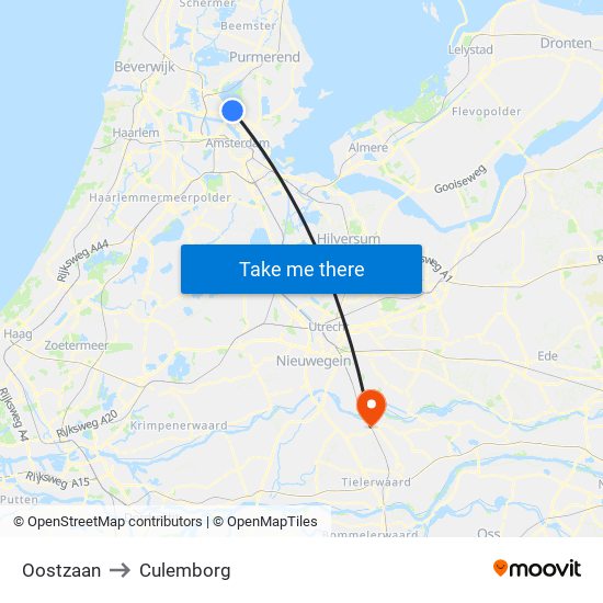 Oostzaan to Culemborg map