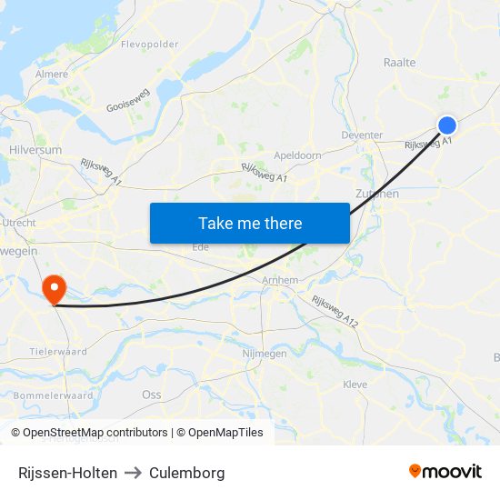 Rijssen-Holten to Culemborg map