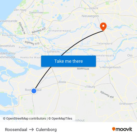 Roosendaal to Culemborg map