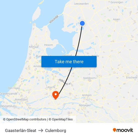 Gaasterlân-Sleat to Culemborg map