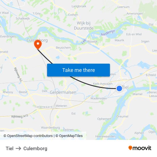 Tiel to Culemborg map