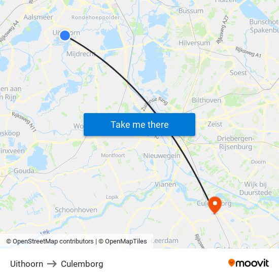 Uithoorn to Culemborg map