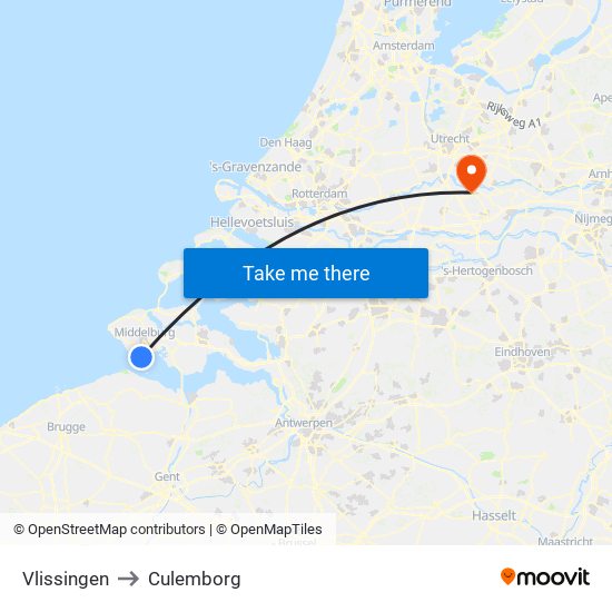 Vlissingen to Culemborg map