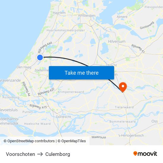 Voorschoten to Culemborg map