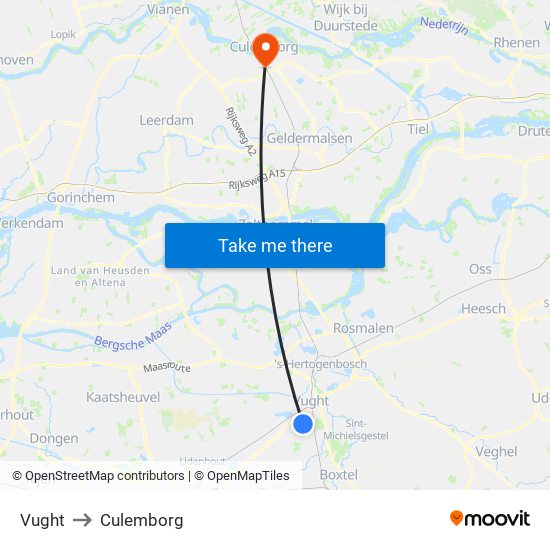 Vught to Culemborg map