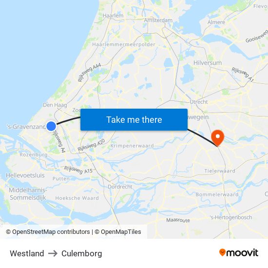 Westland to Culemborg map