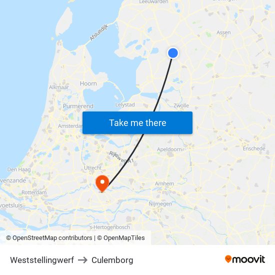 Weststellingwerf to Culemborg map