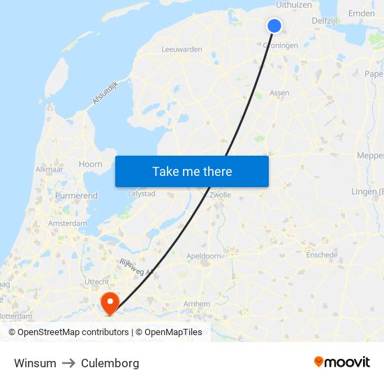 Winsum to Culemborg map