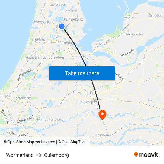 Wormerland to Culemborg map