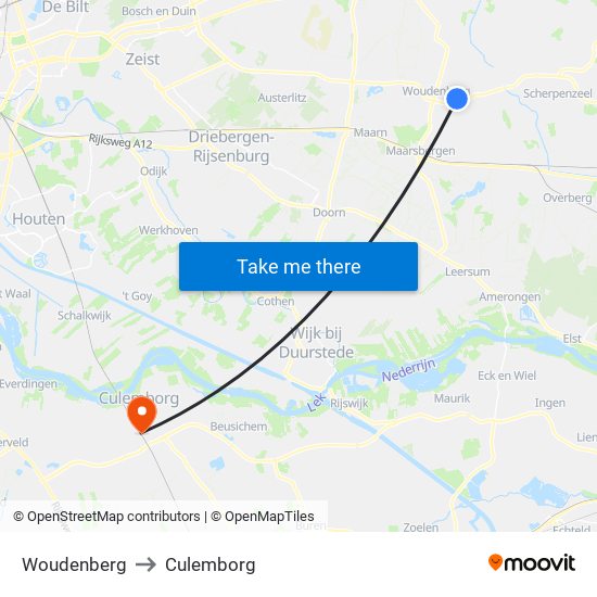 Woudenberg to Culemborg map