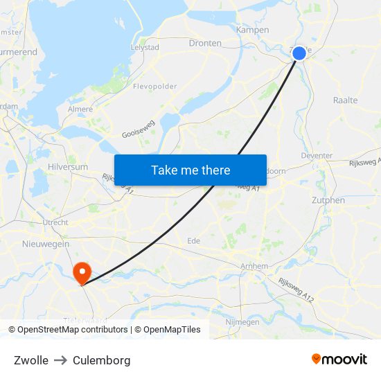 Zwolle to Culemborg map
