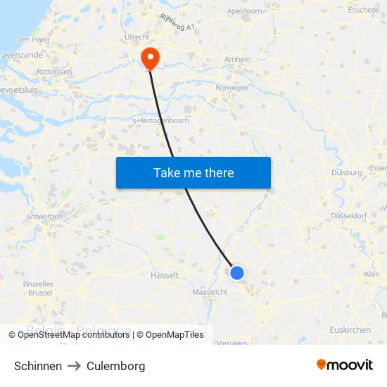 Schinnen to Culemborg map