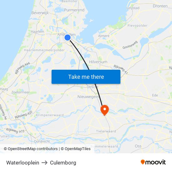 Waterlooplein to Culemborg map