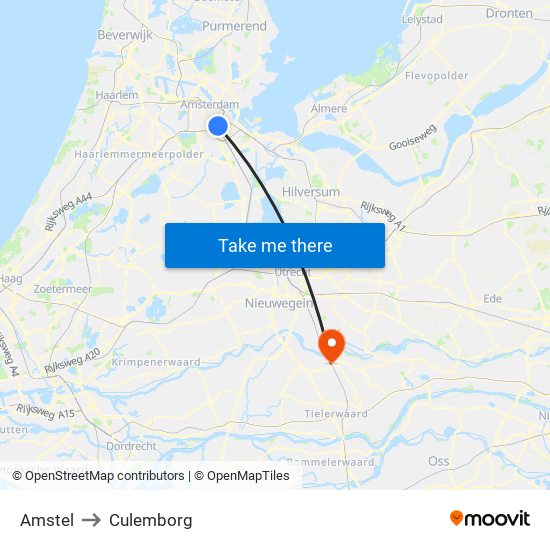 Amstel to Culemborg map