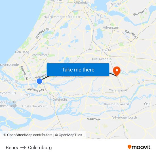 Beurs to Culemborg map