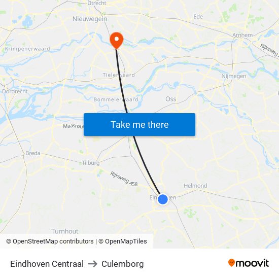 Eindhoven Centraal to Culemborg map