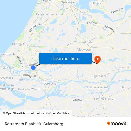 Rotterdam Blaak to Culemborg map