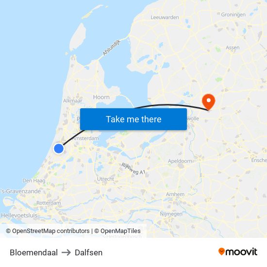 Bloemendaal to Dalfsen map