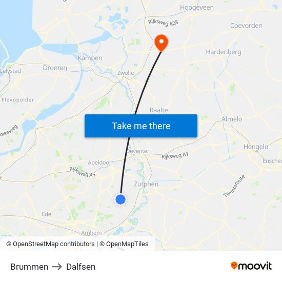 Brummen to Dalfsen map