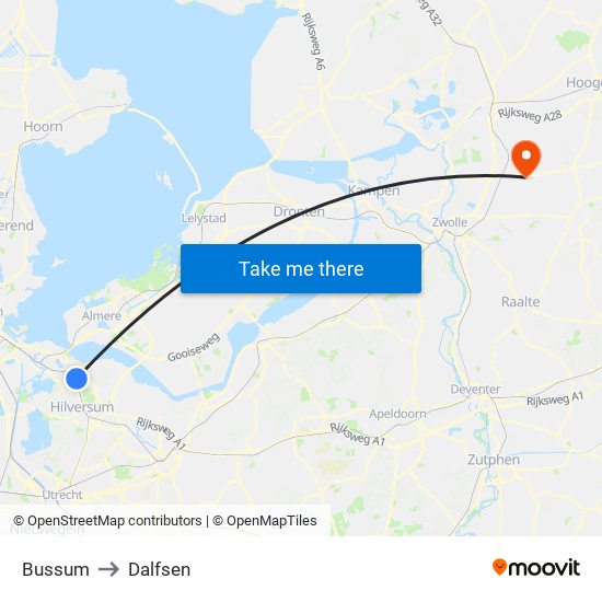 Bussum to Dalfsen map