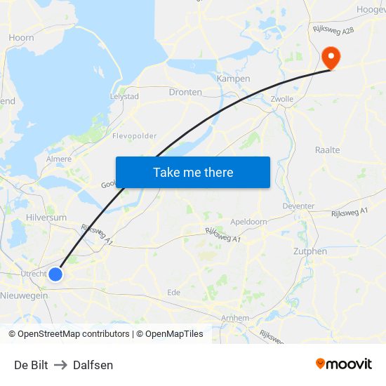 De Bilt to Dalfsen map