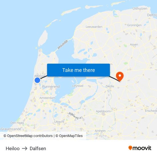 Heiloo to Dalfsen map