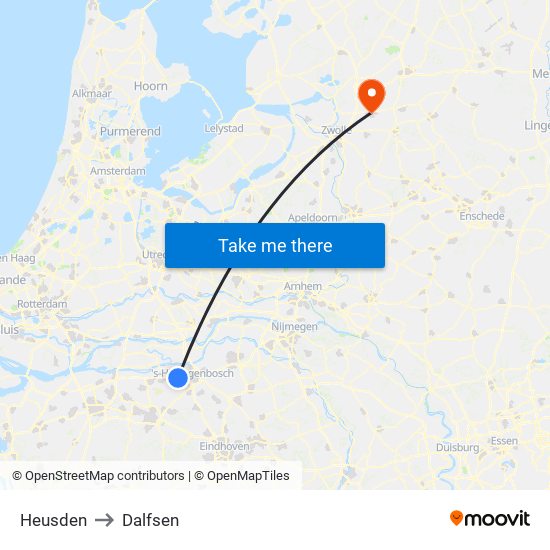 Heusden to Dalfsen map