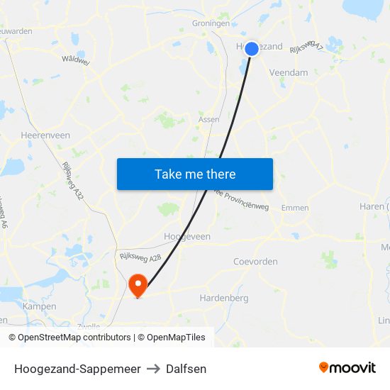 Hoogezand-Sappemeer to Dalfsen map