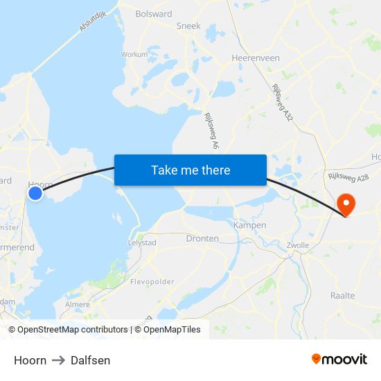 Hoorn to Dalfsen map