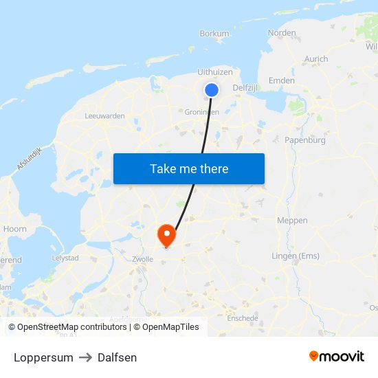 Loppersum to Dalfsen map