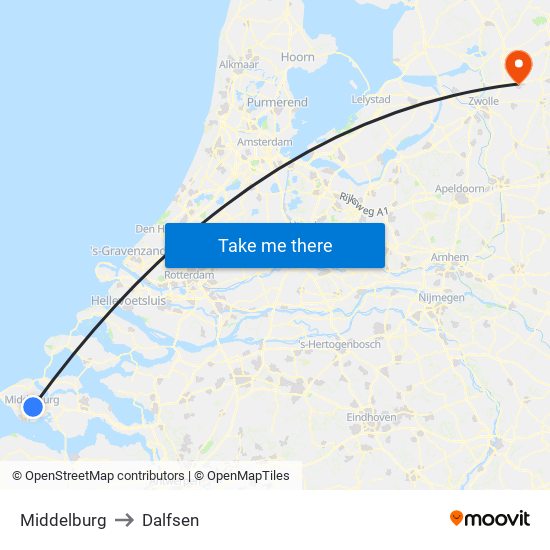 Middelburg to Dalfsen map