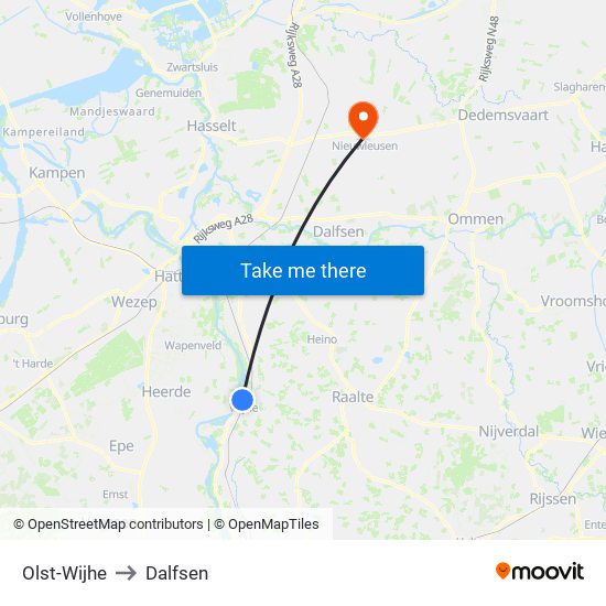 Olst-Wijhe to Dalfsen map